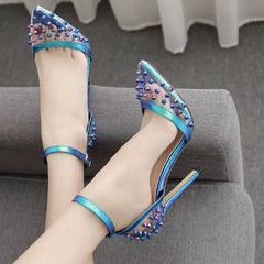 Hot  Colorful Rivet Transparent PVC Buckle Strap Party High Heel