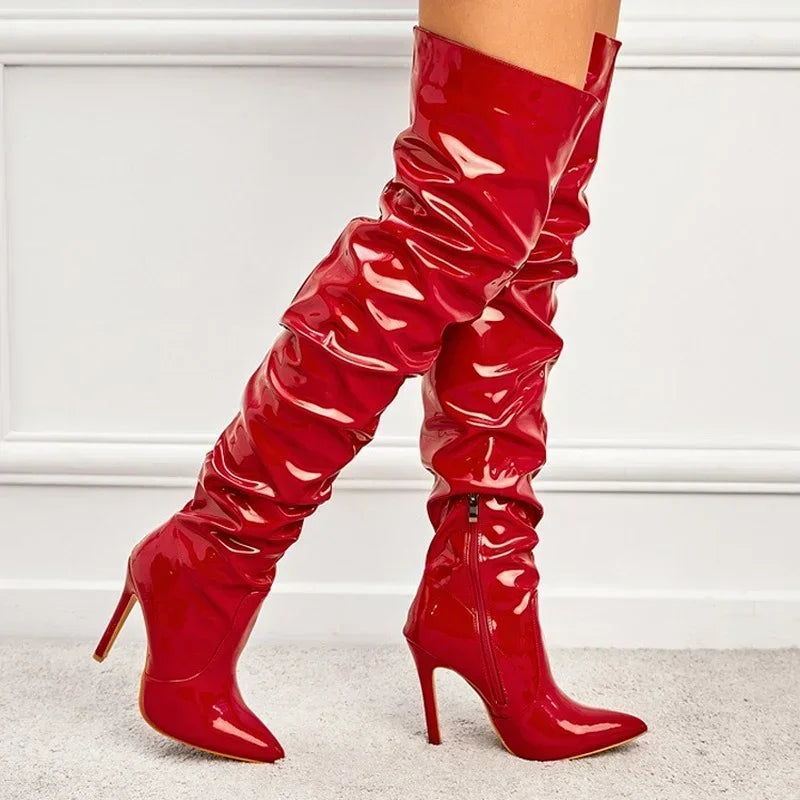 Modern Hot  Autumn Winter Patent Leather Over-the-knee Slim High Heel Secondary image