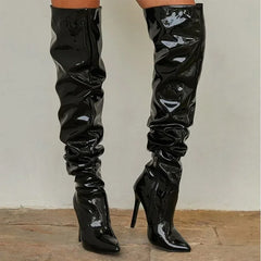 Modern Hot  Autumn Winter Patent Leather Over-the-knee Slim High Heel