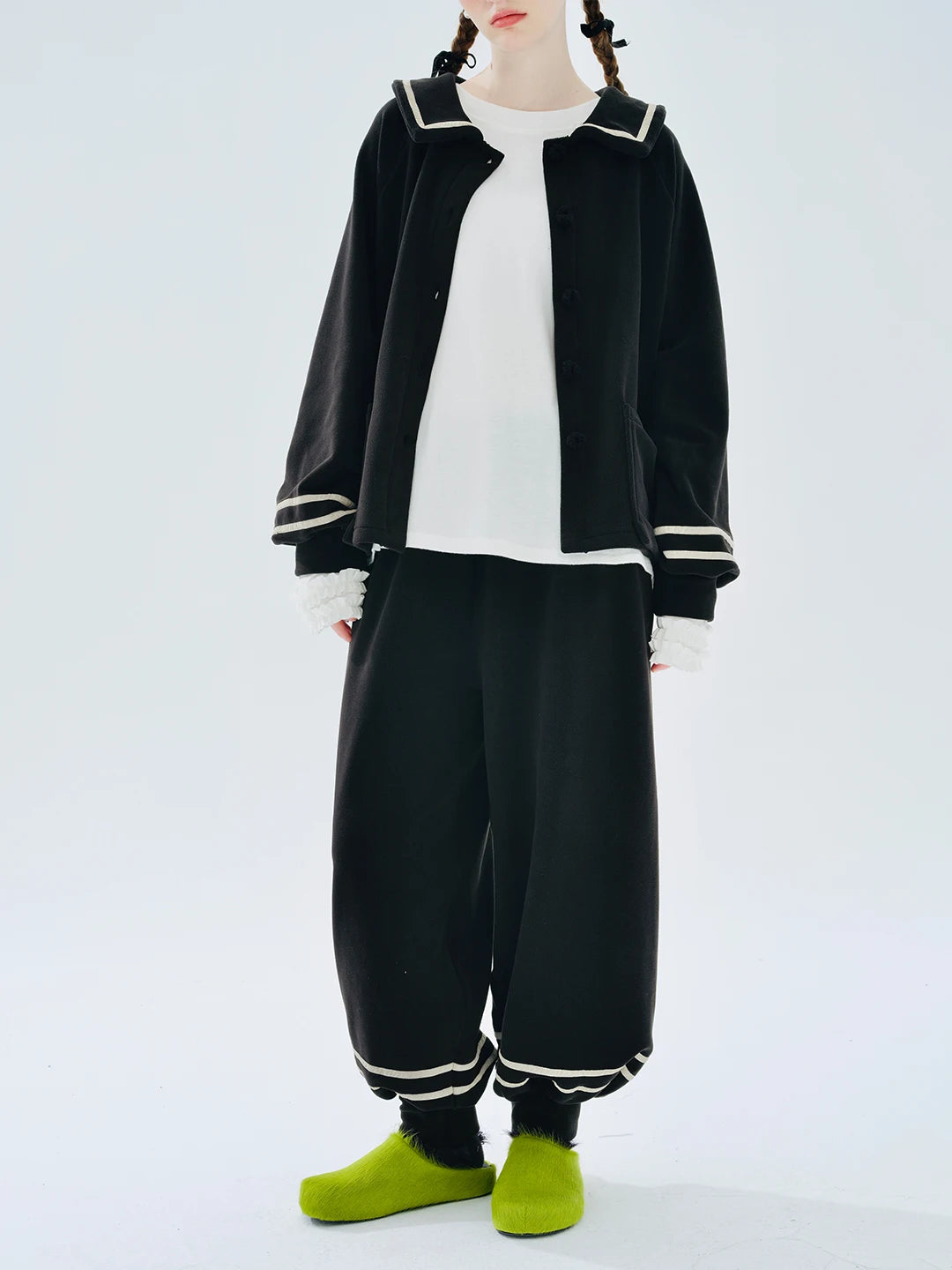 Original Autumn Winter Long Lapel Striped Black Single Coat Secondary image