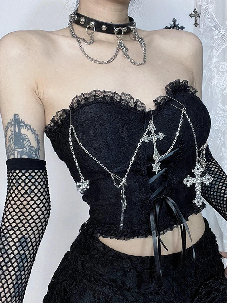 Gothic Sexy Harajuku Strapless E Girl Grunge Crop Top