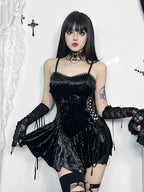 Hollow Out Spaghetti Straps Velvet  Sleeveless V Neck Backless Bodycon Dress