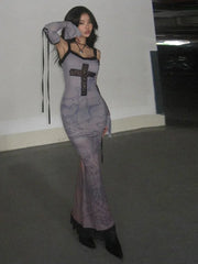 Gothic Lace Oversleeve Vintage V Neck Sleeveless Bodycon Halloween Cocktail Dress