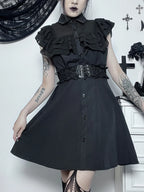 Mall Harajuku E-Girl Mesh Patchwork Black Slim A-Line  Party Grunge Aesthetic Streetwear Dress