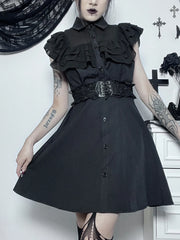 Mall Harajuku E-Girl Mesh Patchwork Black Slim A-Line  Party Grunge Aesthetic Streetwear Dress