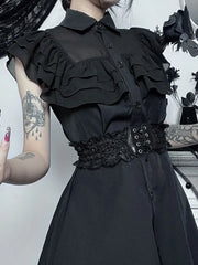 Mall Harajuku E-Girl Mesh Patchwork Black Slim A-Line  Party Grunge Aesthetic Streetwear Dress