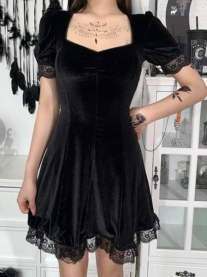 Gothic Sexy Black Y2K Harajuku Vintage Lolita Backless Mini Women Aesthetic Punk High Waist Party Dress