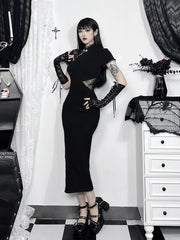 Spliced Cheongsam Vintage Lace Patchwork Bodycon Slim Chinese Short Sleeveless Dress