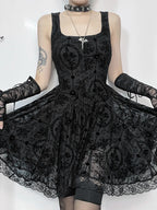 Gothic Vintage Lace Patchwork Sleeveless Draped Spaghetti Strap Bodycon Cami Dress