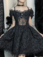 Mini Party Aesthetic One Shoulder Strap  Lace Cutouts Elegant A-Line High Waist Prom Y2K Grunge Clubwear Dress