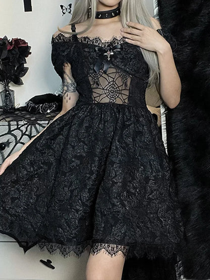 Mini Party Aesthetic One Shoulder Strap Sexy Lace Cutouts Elegant A-Line High Waist Prom Y2K Grunge Clubwear Dress