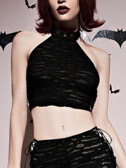 Gothic Coquette  Hollow Out Summer Club Halter Crop Top