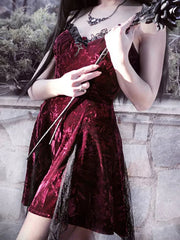Y2K Gothic Vintage  Mesh Velvet Mini Grunge Aesthetic Dark High Waist Slit Partywear Emo Lolita Clubwear Dress