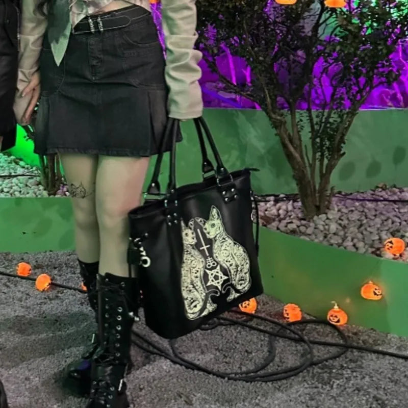 Large Capacity Black High Street Lolita Gothic Leather Y2K Grunge Punk Bag Main image