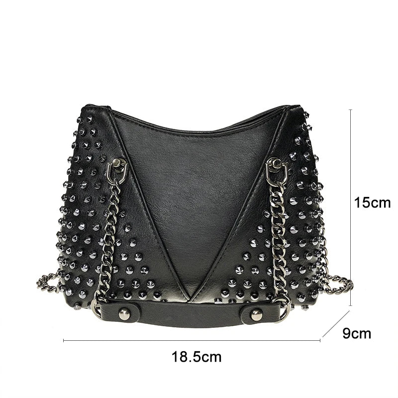 Studded Leather Punk Rock Rivet Chain Wallet Purse Crossbody Bag