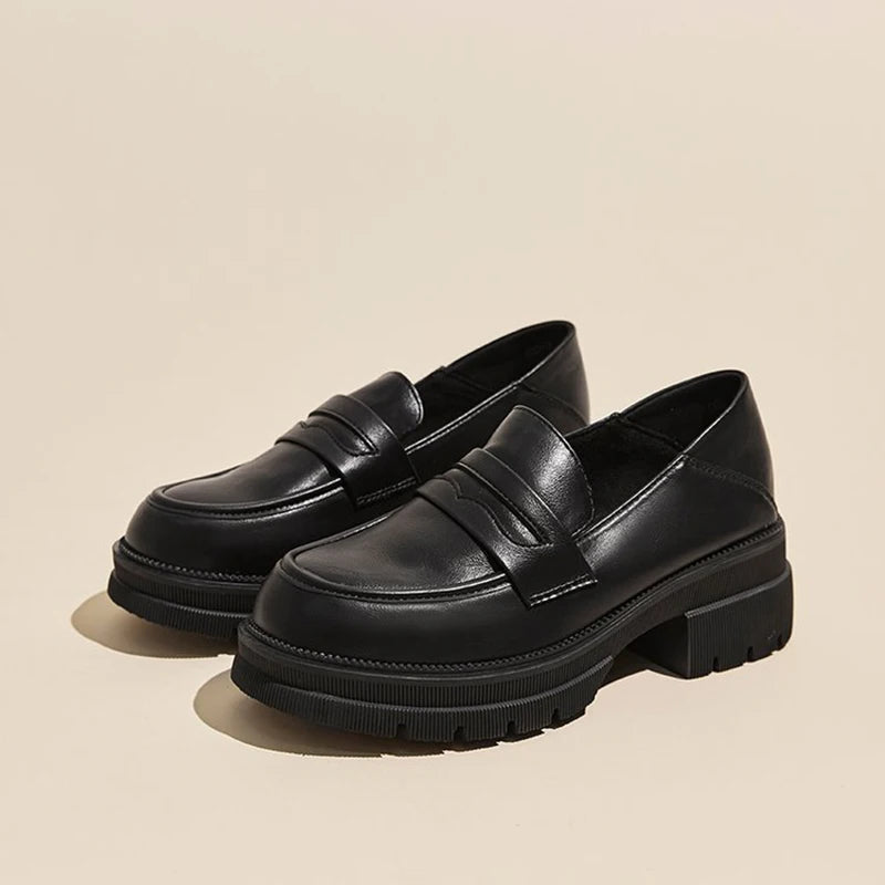 Lolita JK Shallow Mid Heels PU Leather Female Japan Style Students Loafers Secondary image