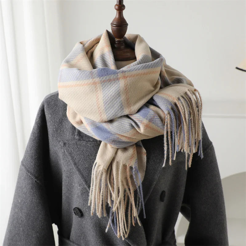 Korean Style Thick Warm Shawl Wrap Plaid Cashmere Blanket Scarf