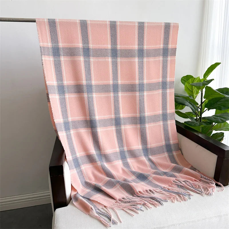 Korean Style Thick Warm Shawl Wrap Plaid Cashmere Blanket Scarf