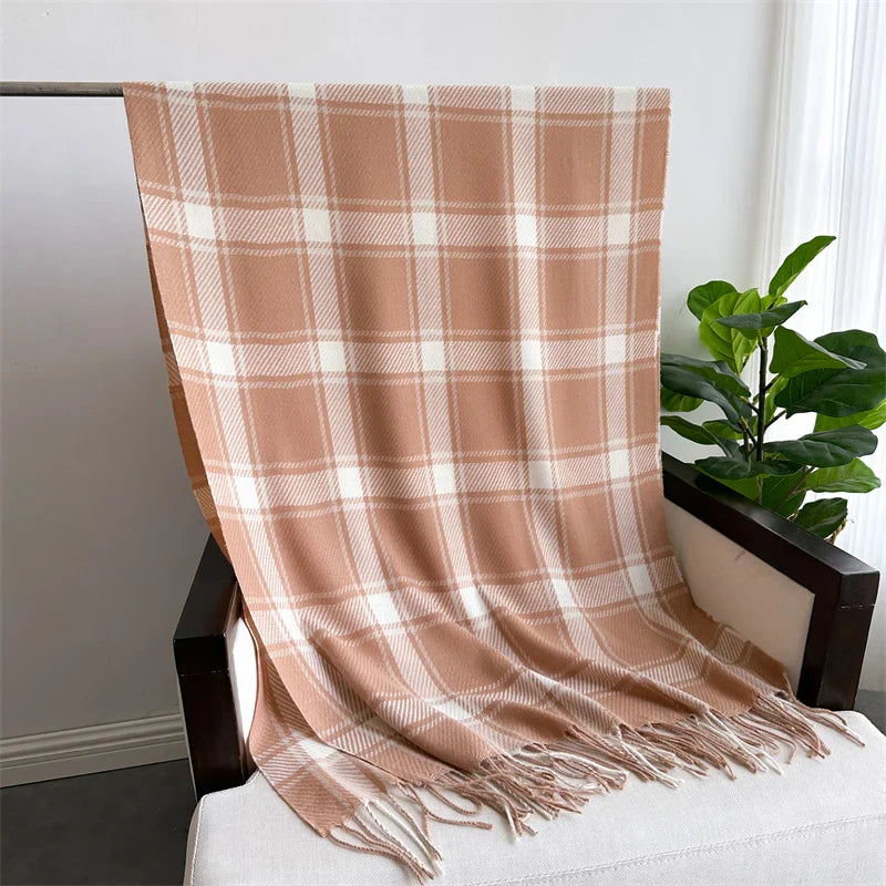 Korean Style Thick Warm Shawl Wrap Plaid Cashmere Blanket Scarf