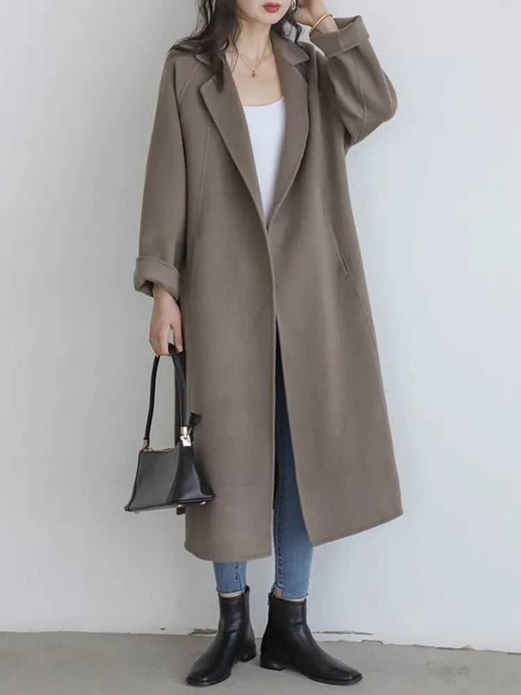 Double Sided Cashmere Medium Knee Loose Fashion Autumn Winter 2024 Coat