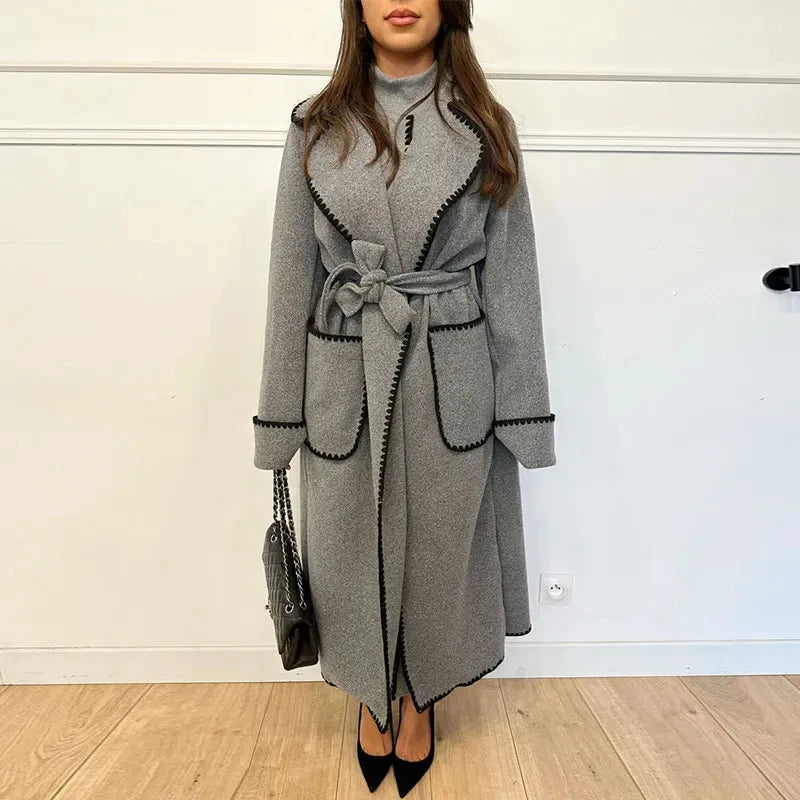 Lace Long Woolen Autumn Winter New Double-breasted Long Elegant Vintage Coat Main image