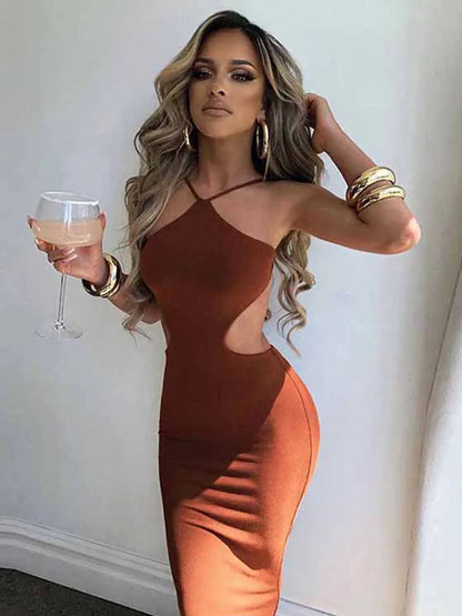 Lace up Sleeveless Backless Body-Shaping Cut Out Skirt Clubwear Vestidos Midi Dresses
