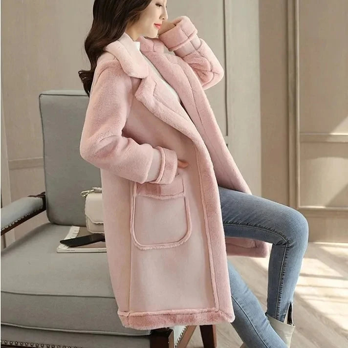 Lamb Wool Mid-length 2024 Winter Plus Loose Frosted Splicing Coat Main image