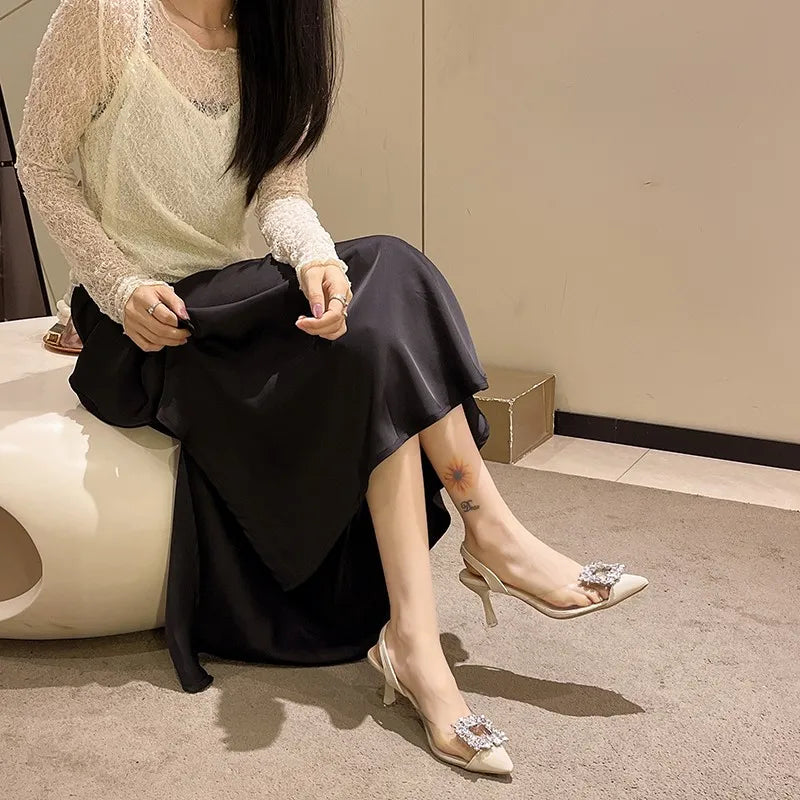 Large Size Buckle Strap Clear Stiletto Sandals Summer Fashion Low Heel Pumps Secondary image