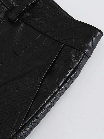 Autumn Black Crocodile Texture Leather Zipper High Waist Y2K Streetwear Pants