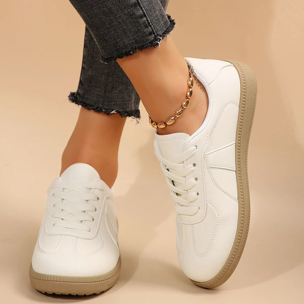 Leather Design Sneakers Platform Lace-up Comfortable Casual Vulcanized Skateboard Main image