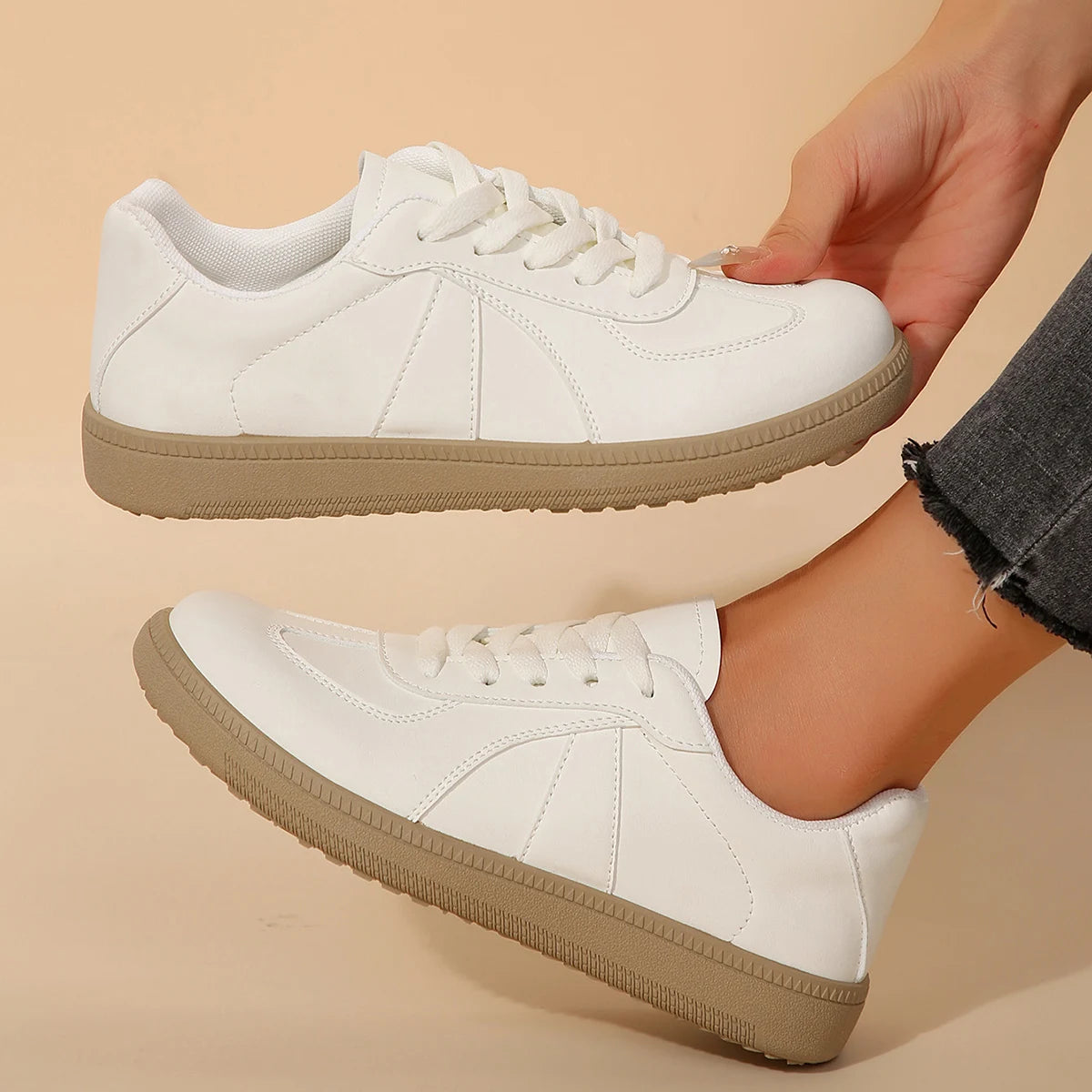 Leather Design Sneakers Platform Lace-up Comfortable Casual Vulcanized Skateboard