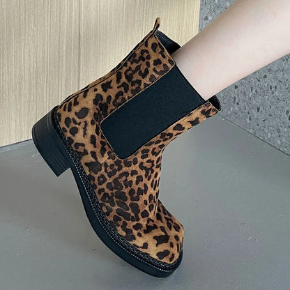 Leopard Print Slip On Western Flats Fashion Designer Ankle Boot