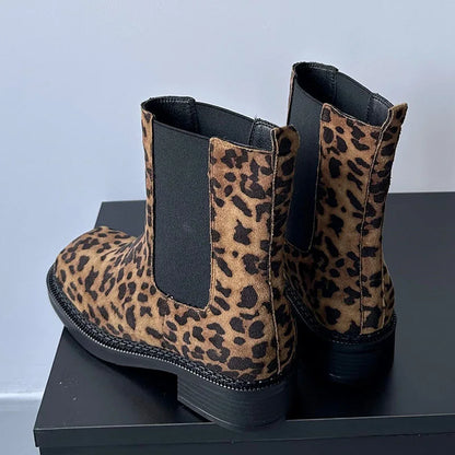 Leopard Print Slip On Western Flats Fashion Designer Ankle Boot