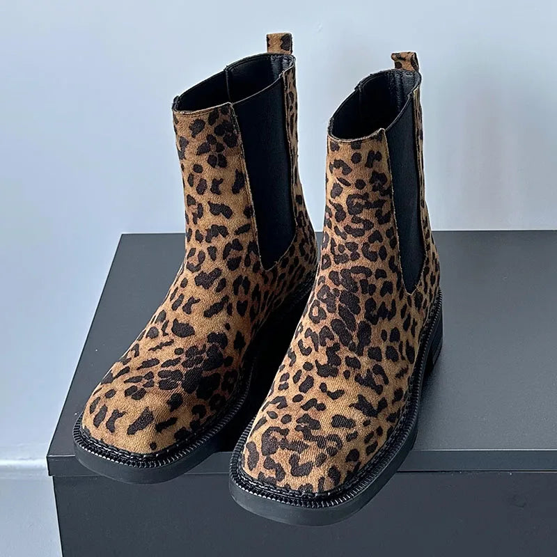 Leopard Print Slip On Western Flats Fashion Designer Ankle Boot Secondary image