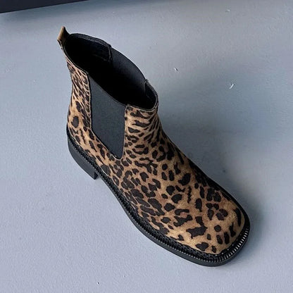 Leopard Print Slip On Western Flats Fashion Designer Ankle Boot