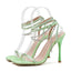 2024 New  Crystal Chain Ankle Strap Square Toe Rhinestone High Heel