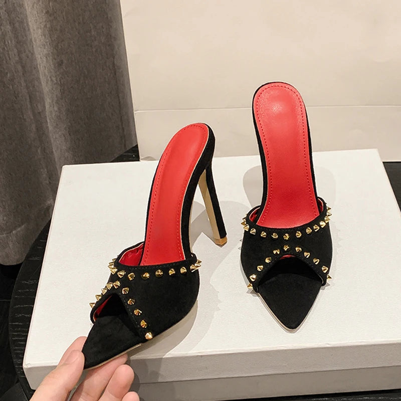 Trendy  Summer Fashion Metal Rivet Designer High Heel Mules High Heel Secondary image