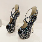 2024 Summer Platform High Heel  Snake Print Peep Toe High Heel