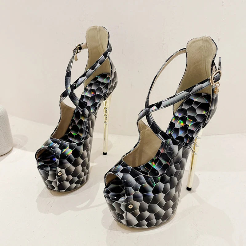 2024 Summer Platform High Heel  Snake Print Peep Toe High Heel