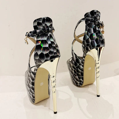 2024 Summer Platform High Heel Sexy Snake Print Peep Toe High Heel