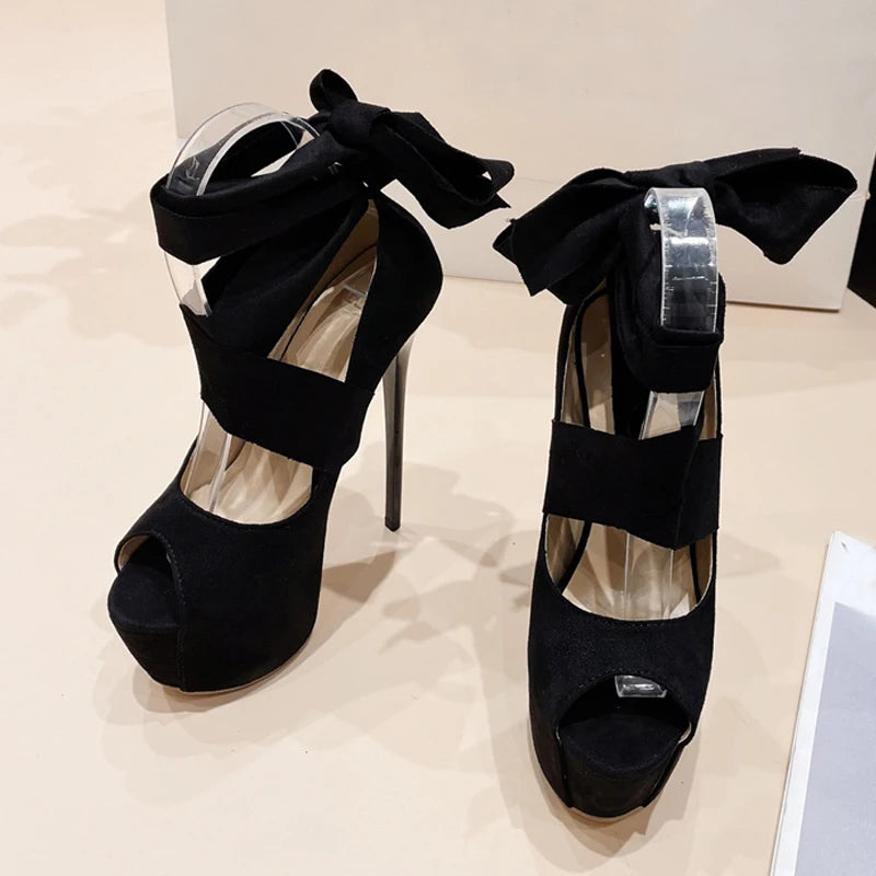 Black High Heel Women Fashion Ankle Cross Strap High Heel