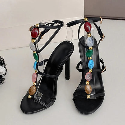 Designer  High Heel High Heel Bohemian Colour Gem Strap High Heel