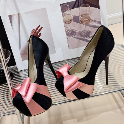 Fashion Design Bowknot Round Toe Platform Pumps High Heel