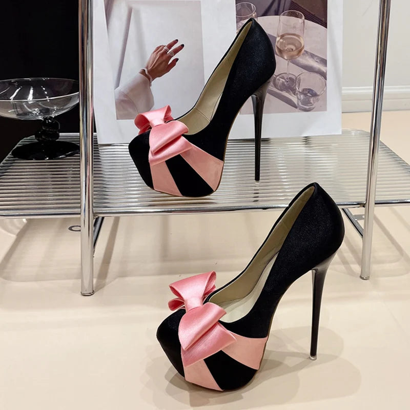 Fashion Design Bowknot Round Toe Platform Pumps High Heel Secondary image