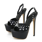 Fashion Design Metal Rivet Back Buckle Strap  Peep Toe High Heel