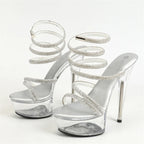 Elegant  Rhinestone Ankle Snake Twine Around Platform High Heel