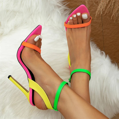 Vibrant  Mixed Colors Sexy High Heel Cozy Leather Buckle Strap High Heel