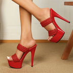 New Design Weave Leather Platform Modern  Peep Toe High Heel