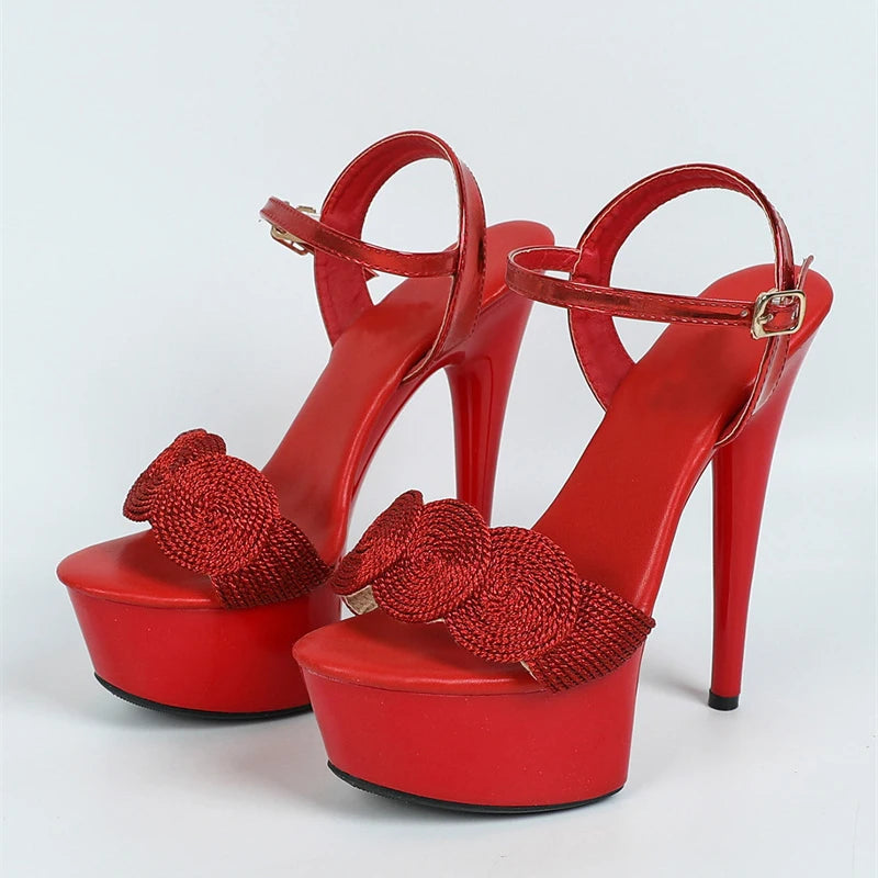 New Buckle Strap Red High Heel Platform High Heel