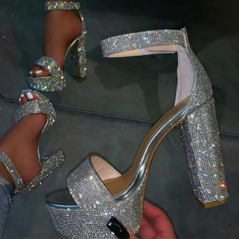 Stylish  Silver Rhinestone Platform Open Toe High Heel High Heel Main image